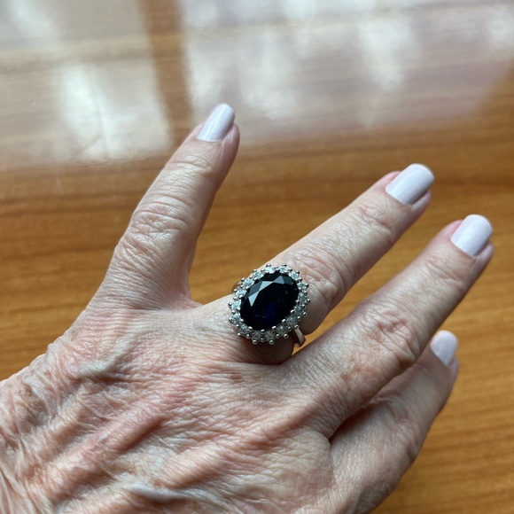 Faux sapphire & diamond ring - size 7 - Picture 4 of 8